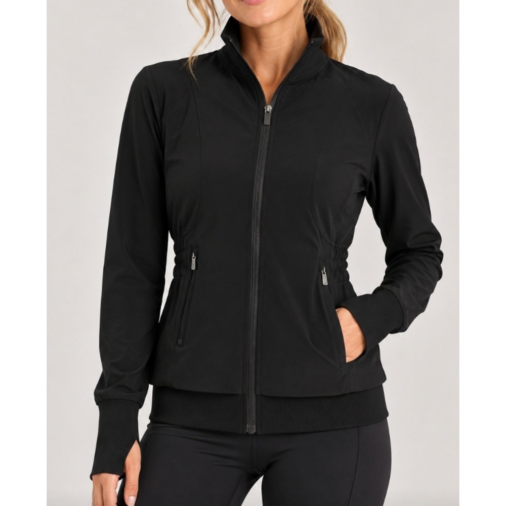 Lululemon Sights Seen Black Full Zip Ruffle Neck Cinched Waist Jacket 10 LW3CECS
